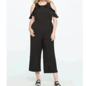 NWT Eloquii Black Cold Shoulder Jumpsuit With Ruffle Detail 18